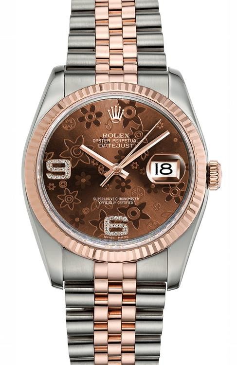 Rolex New Style Datejust Rose Two Tone Factory Chocolate Floral 116231