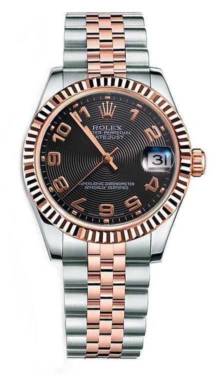 Rolex Rolex New Style Datejust Midsize Rose Gold Black Arabic Dial 178271