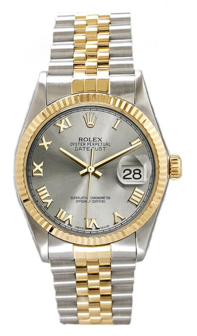 Rolex Men's Datejust Two Tone Fluted Silver Roman Dial Rolex Men's Datejust Two Tone Fluted Silver Roman Dial