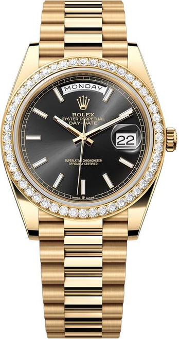 Rolex Yellow Gold President Day Date 40 228348RBR Black Diamond