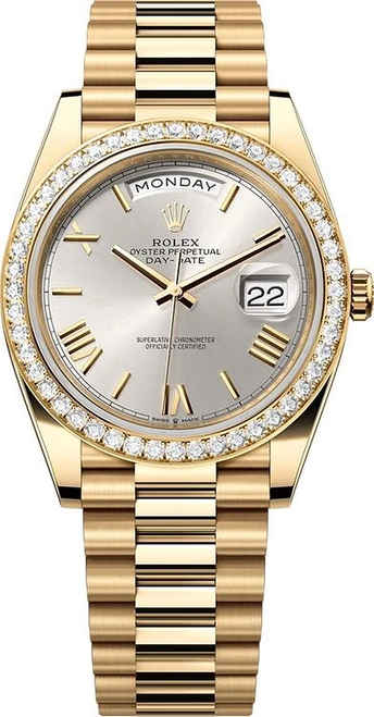 Rolex Yellow Gold President Day Date 40 228348RBR Silver Roman