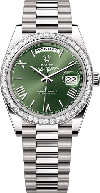 Rolex White Gold President Day Date 40 228349RBR Green Rolex White Gold President Day Date 40 228349RBR Green
