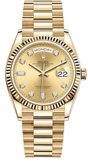 Rolex Day-Date 36mm Yellow Gold  128238 Champagne Diamond