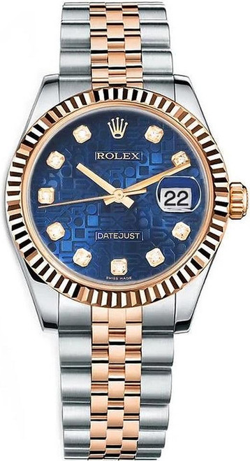 Rolex New Style Datejust Rose Gold Midsize Two Tone Factory Blue Anniversary Diamond 178271