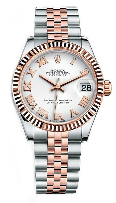 Rolex New Style Datejust Rose Gold Midsize Two Tone White Roman Dial 178271WR