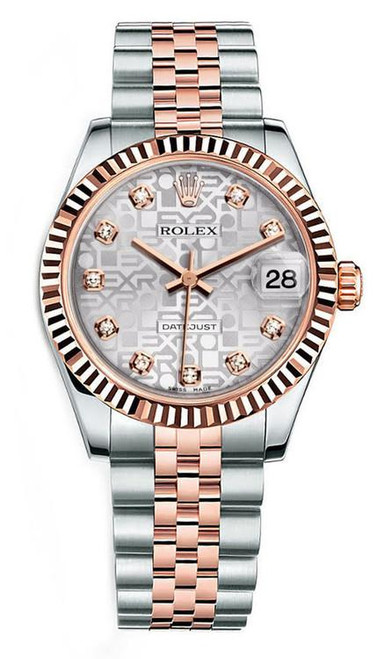 Rolex New Style Datejust Rose Gold Midsize Two Tone Factory Silver Anniversary Diamond 178271