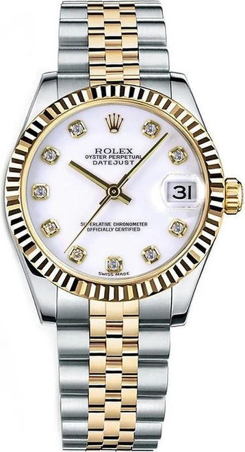 Rolex New Style Datejust Midsize Two Tone Factory White Diamond 178273