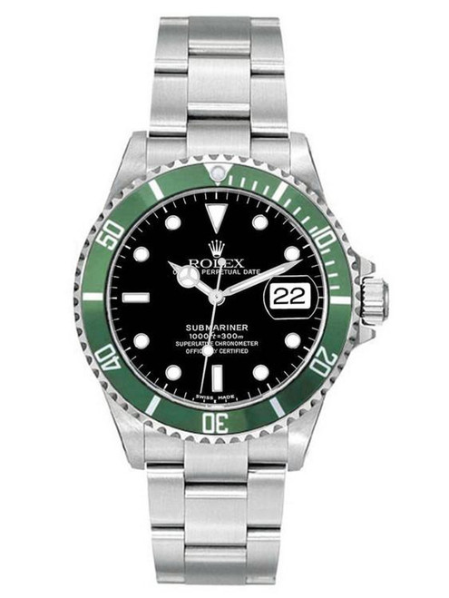 Rolex Submariner Steel Pre-Owned 16610 Custom Green Bezel Rolex Submariner Steel Pre-Owned 16610 Custom Green Bezel