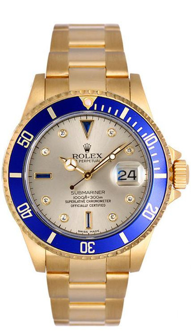 Rolex Pre-Owned Submariner Factory Silver Serti Diamonds 16618