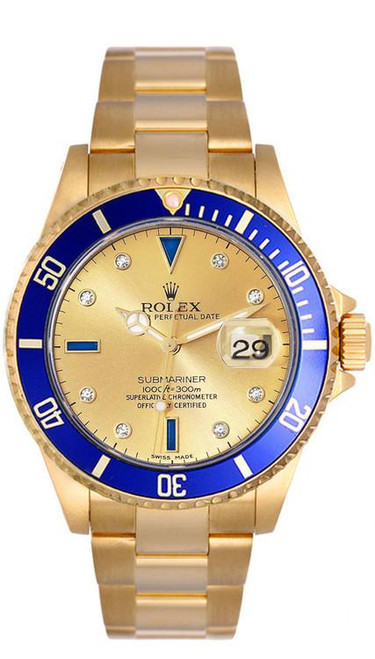 Rolex Pre-Owned Submariner Factory Champagne Serti Diamonds 16618