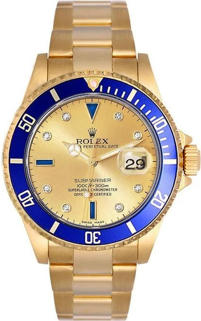 Rolex Pre-Owned Submariner Factory Champagne Serti Diamonds 16618
