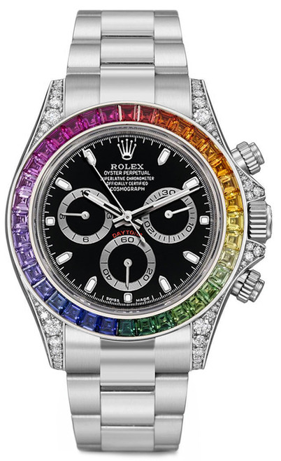 Rolex Pre Owned Steel Daytona 116520 Custom Diamond Rainbow