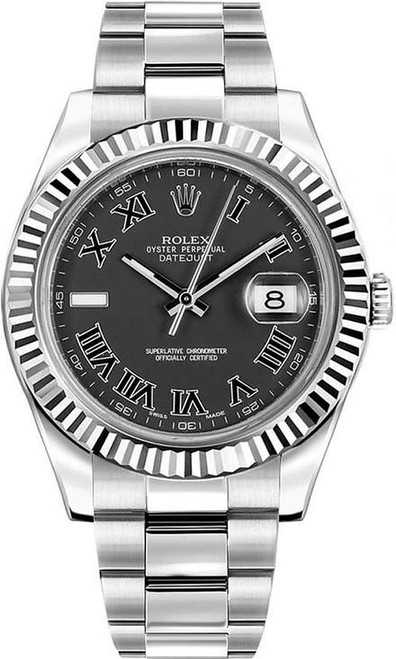 Rolex 41mm Datejust II Stainless Steel 116334 Black Roman