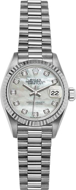 Rolex Women's White Gold President with Factory Mother of Pearl Diamond Dial P69179MOPD