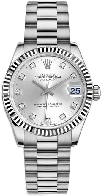 Rolex White Gold President Midsize Factory Silver Dial on President Bracelet P68279SD