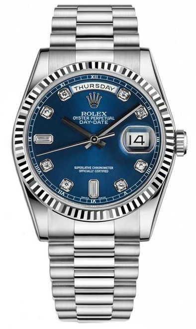 Rolex White Gold President 36mm Factory Blue Diamond Dial 118239