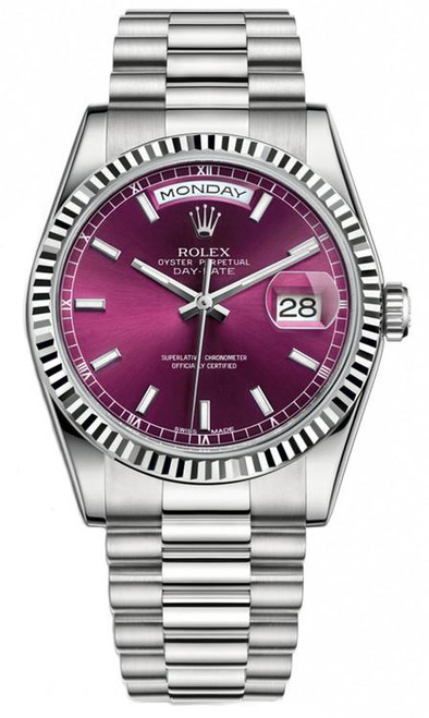 Rolex White Gold President 36mm Factory Cherry Red Dial 118239