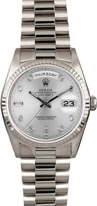 Rolex White Gold President 36mm Factory Silver Diamond Dial P18239SD Rolex White Gold President 36mm Factory Silver Diamond Dial P18239SD