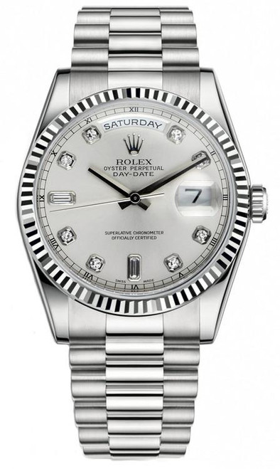 Rolex White Gold Day-Date President 36mm Factory Silver Diamond Dial 118239 Rolex White Gold Day-Date President 36mm Factory Silver Diamond Dial 118239