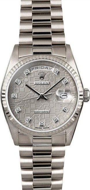 Rolex White Gold President 36mm Factory Silver Anniversary Diamond Dial 18239 Rolex White Gold President 36mm Factory Silver Anniversary Diamond Dial 18239