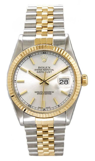 Rolex Men's Datejust Two Tone Fluted Silver Index Dial Rolex Men's Datejust Two Tone Fluted Silver Index Dial