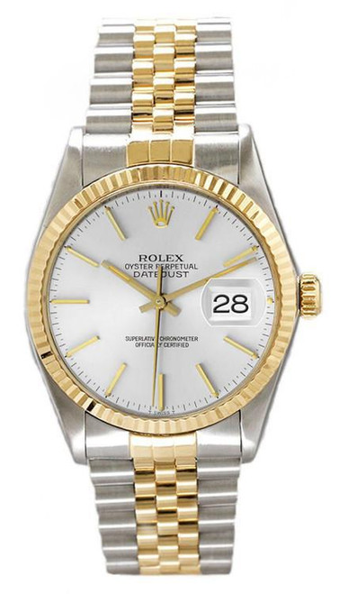 Rolex Men's Datejust Two Tone Fluted Silver Index Dial