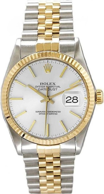 Rolex Men's Datejust Two Tone Fluted Silver Index Dial