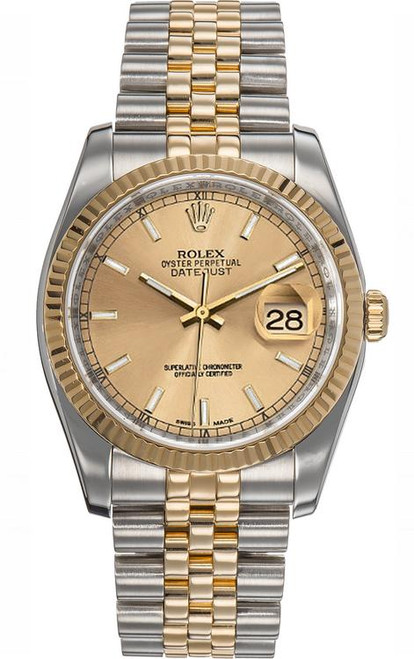 Rolex New Style Datejust Two Tone Fluted Bezel  Champagne Index Dial on Jubilee 116233
