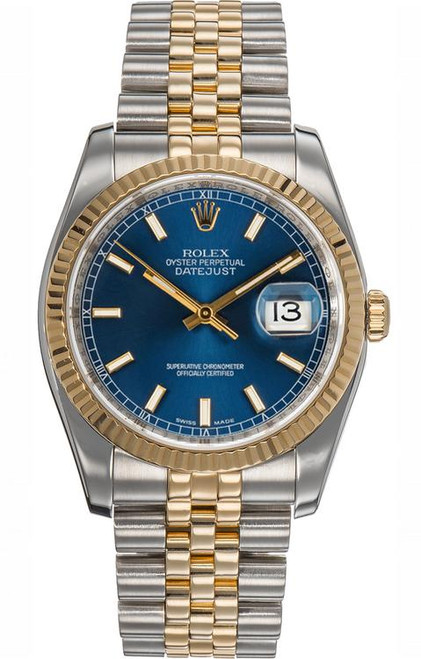 Rolex New Style Datejust Two Tone Fluted Bezel  Blue Index Dial 116233