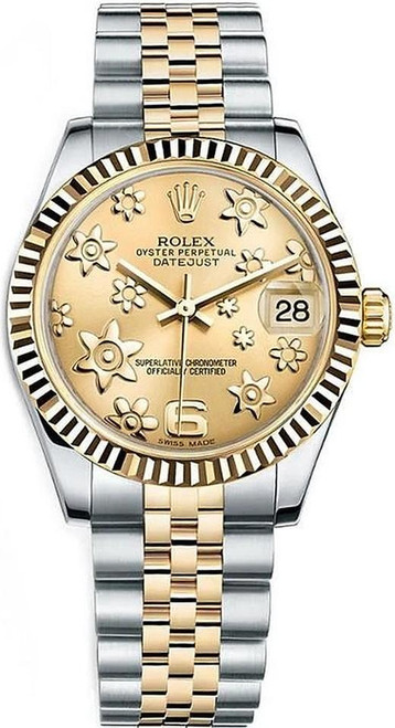 Rolex New Style Datejust Midsize Two Tone Factory Champagne Flower on Jubilee 178273