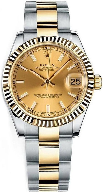 Rolex Datejust Midsize Two Tone Champagne Index Dial 178273 Oyster