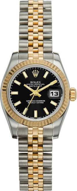 Rolex Women's New StyleTwo-Tone Datejust with Black Index Dial 179173 Rolex Women's New StyleTwo-Tone Datejust with Black Index Dial 179173