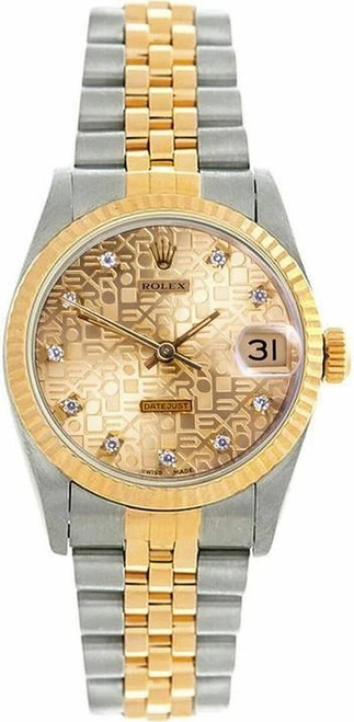 Rolex Women's Datejust Midsize Two Tone Fluted Factory Champagne Anniversary Diamond Dial