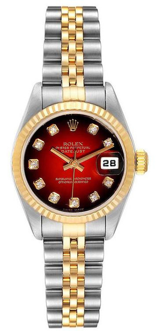 Rolex Women's Datejust Two Tone Fluted Factory Red Vignette Dial Rolex Women's Datejust Two Tone Fluted Factory Red Vignette Dial