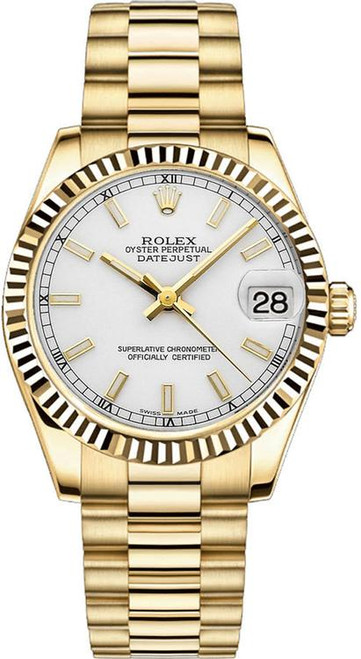 Rolex Women's President Midsize 31mm Fluted White Index Dial Rolex Women's President Midsize 31mm Fluted White Index Dial
