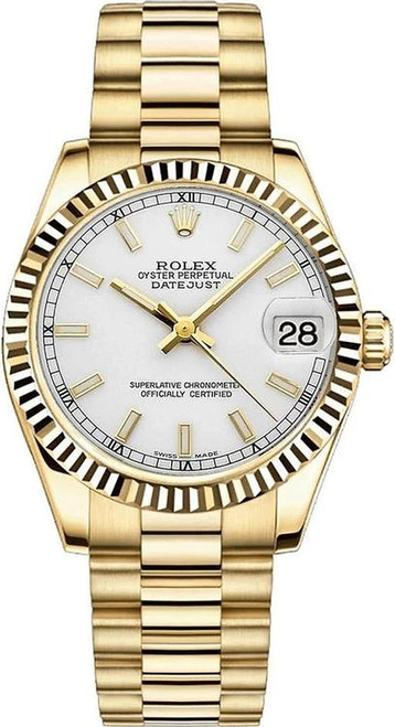 Rolex Women's President Midsize 31mm Fluted White Index Dial
