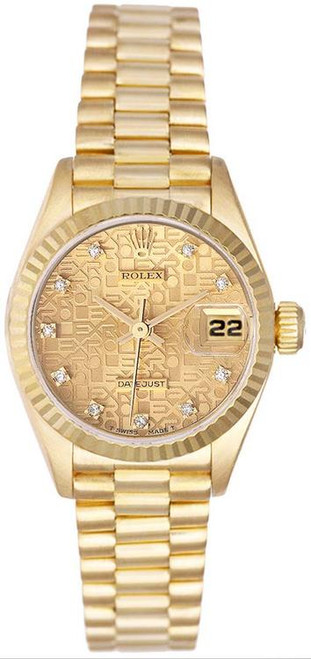 Rolex Women's President Yellow Gold Factory Champagne Anniversary Dial