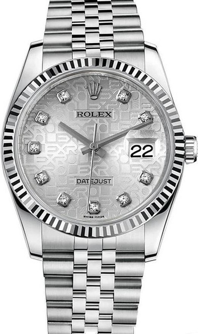 Rolex New Style Datejust Stainless Steel Fluted Bezel & Factory Silver Anniversary Diamond Dial on Jubilee  Bracelet 116234