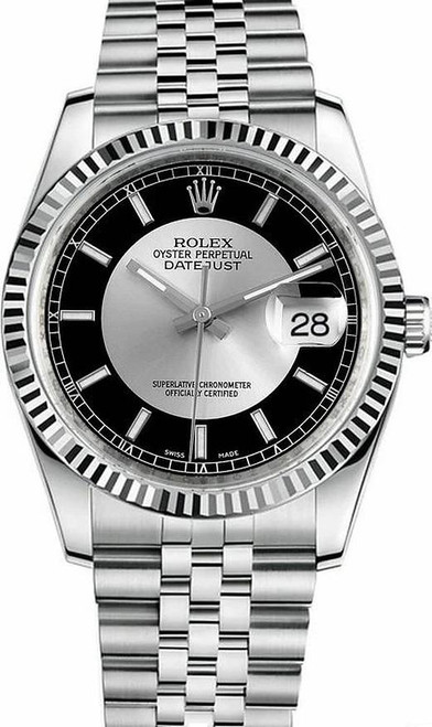 Rolex New Style Datejust Stainless Steel  Fluted Bezel Silver Indexl on Jubilee Bracelet 116234