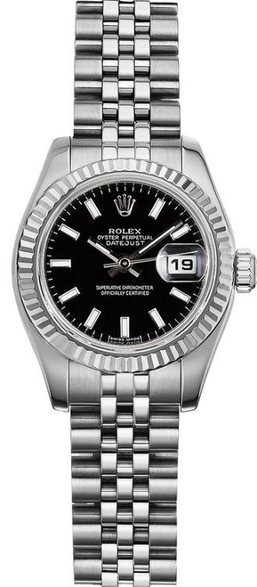 Rolex Women's New Style Steel Datejust Black Index Dial 26mm 179174