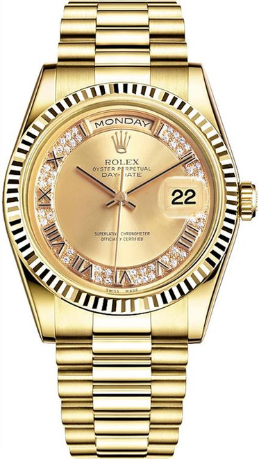 Rolex Men's Day Date President Yellow Gold Factory Myriad Roman Diamond 18238