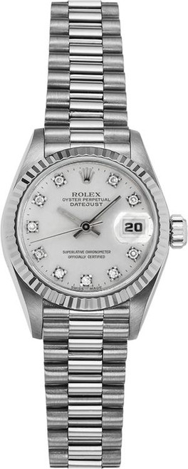 Rolex Women's White Gold President with Factory Silver Diamond Dial P69179SD
