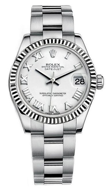 Rolex Datejust Midsize Stainless Steel White Roman Dial Oyster 178274