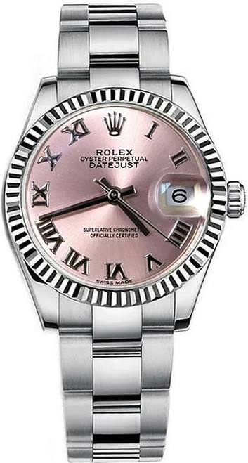 Rolex Datejust Midsize Stainless Steel Fluted Bezel and Pink Roman on Oyster Bracelet