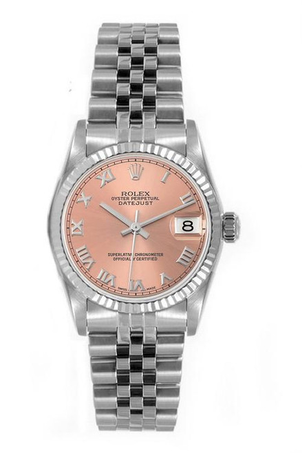 Rolex Women's Datejust Midsize Stainless Steel Fluted Bezel Pink Roman Dial