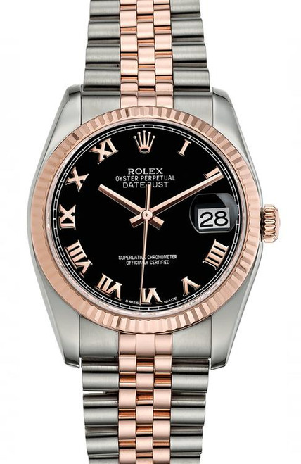 Rolex New Style Datejust Rose Two-Tone Black Roman Dial on Jubilee Bracelet 116231 Rolex New Style Datejust Rose Two-Tone Black Roman Dial on Jubilee Bracelet 116231