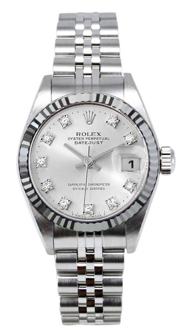 Rolex Women's Datejust Stainless Steel Factory Silver Diamond Dial