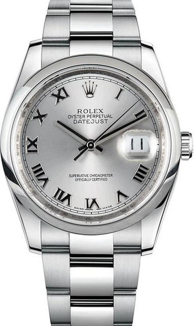 Rolex Datejust Stainless Steel Smooth Bezel and Silver Roman Dial on Oyster Bracelet 116200