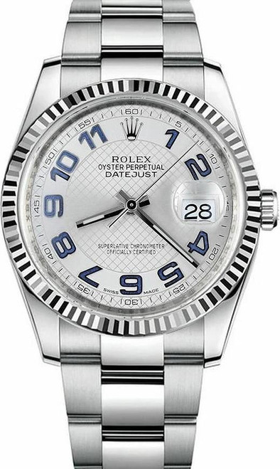 Rolex Datejust Stainless Steel  Fluted Bezel and Factory Silver Roman Dial on Oyster Bracelet 116234