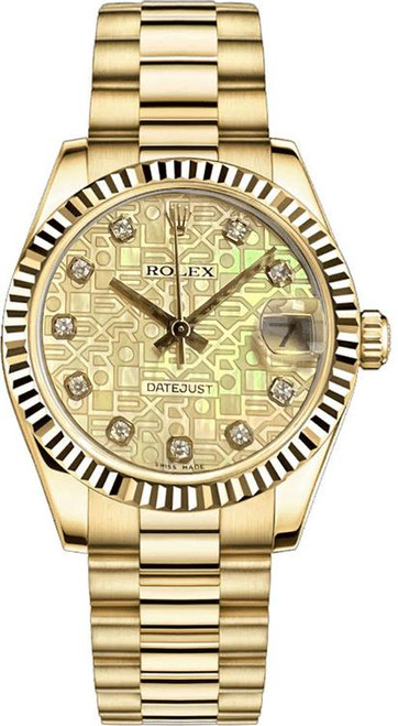 Rolex Women's President Midsize 31mm Factory Champagne Pearl Jubilee Anniversary Dial